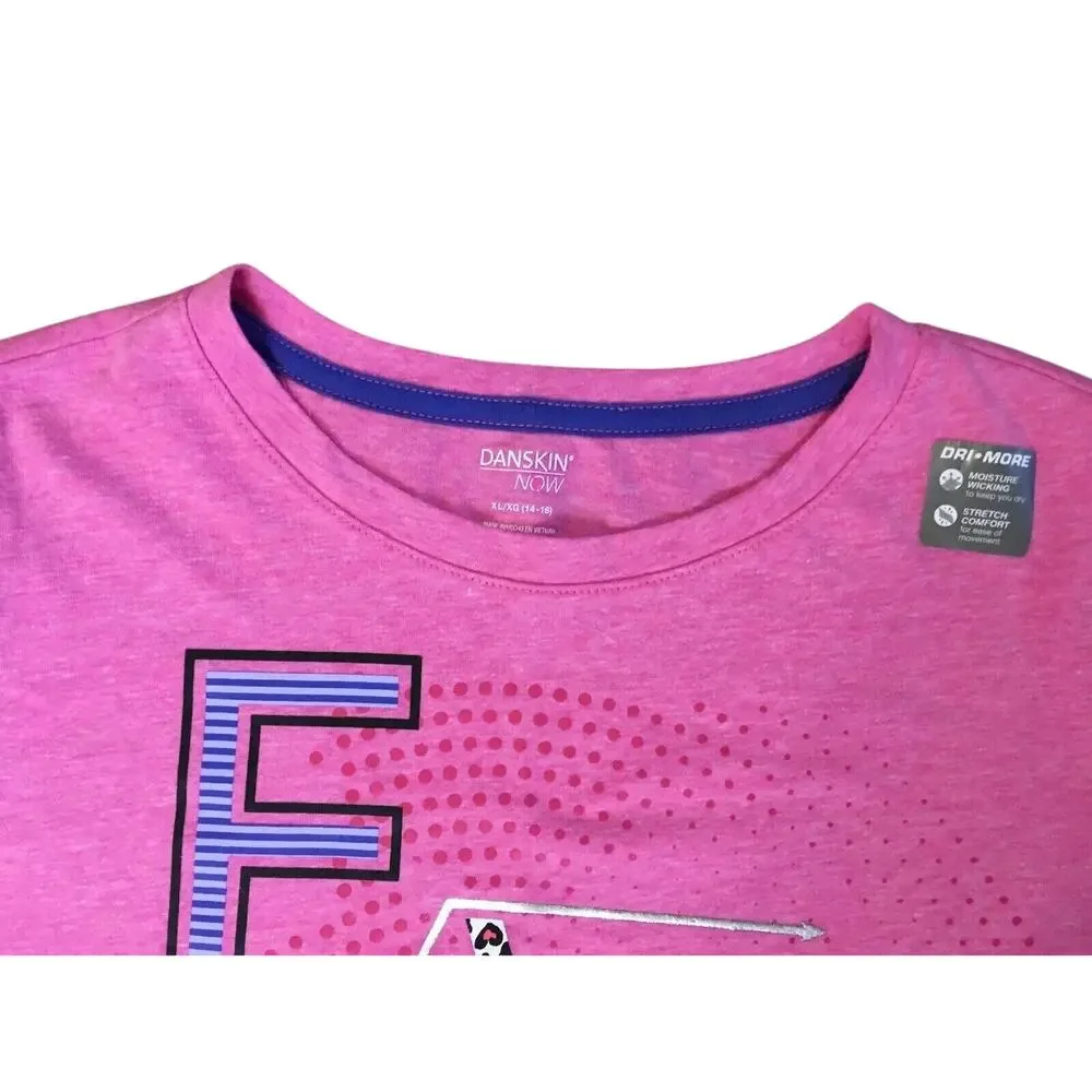 Girls Short Sleeve Tee Shirt PINK Danskin Now XL 14-16 - FAST Design - NWT